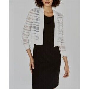Calvin Klein Women Size M Sheer 3/4 Sleeve Open Cropped White Cardigan Staple